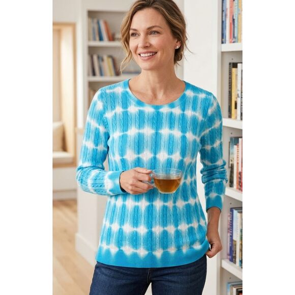Talbots Sweaters - New Talbots Linear Tie Dye Cable Knit Crew Neck Sweater Women's Plus Size 1X